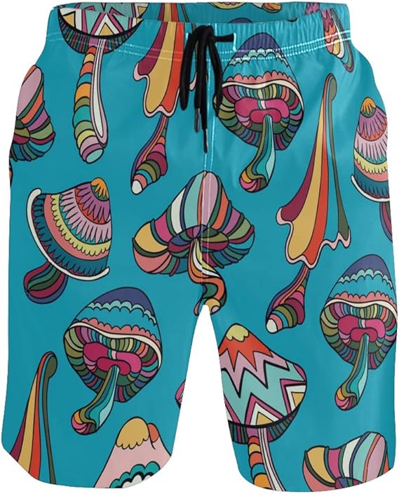 LXLINK Colorful Mushrooms in Doodle Style Mens Swim Trunks Quick Dry Beach Surf Shorts Mesh
