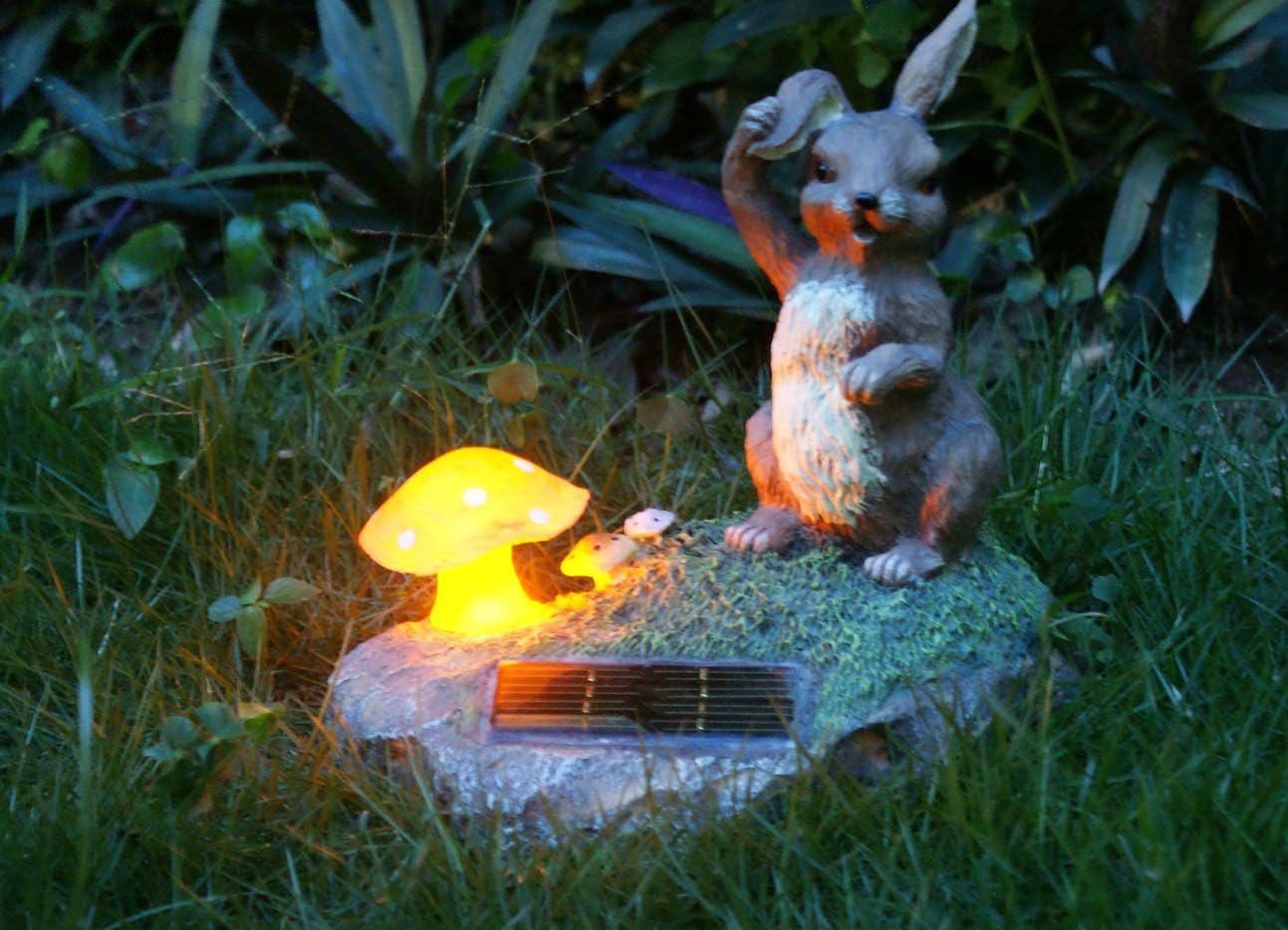 TIAAN Rabbit statue with solar lights Solar powered garden animal ornments light