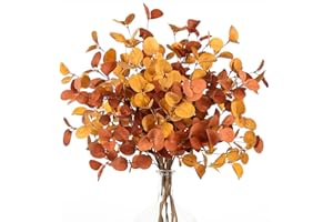 ZIFTY 6 Pcs Fall Stems Artificial Eucalyptus 26.7'' Tall Decor Fake Silver Dollar Leaves Branches for Vase Bouquets Farmhouse Autumn Party Centerpieces Floral Arrangements Yellow & Brown