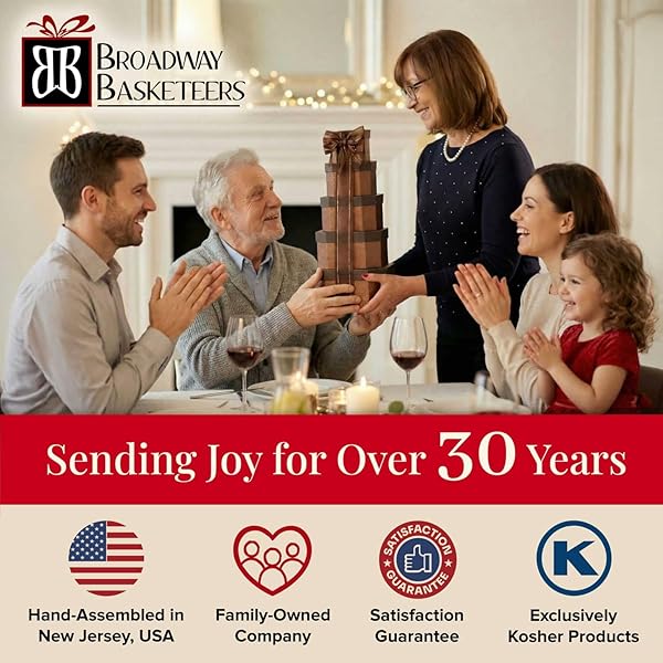 BIRTHDAY GIFT BASKET TOWER FOR WOMEN, HIM, GOURMET SNACKS & SWEETS FOOD GIFTS, TREAT BOX WITH COOKIES, DELICIOUS TREATS, CANDY SURPRISE BY BROADWAY BASKETEERS