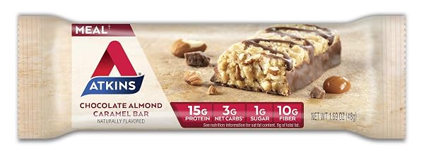 ATKINS CHOCOLATE ALMOND CARAMEL BAR, KETO-FRIENDLY, GLUTEN FREE WITH REAL ALMOND BUTTER, 5 COUNT (PACK OF 1)