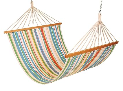 Hangit 13FT cotton fabric Jumbo hammock furniture with Hanging Hardware for garden with wooden spreaderbar (Rainbow)