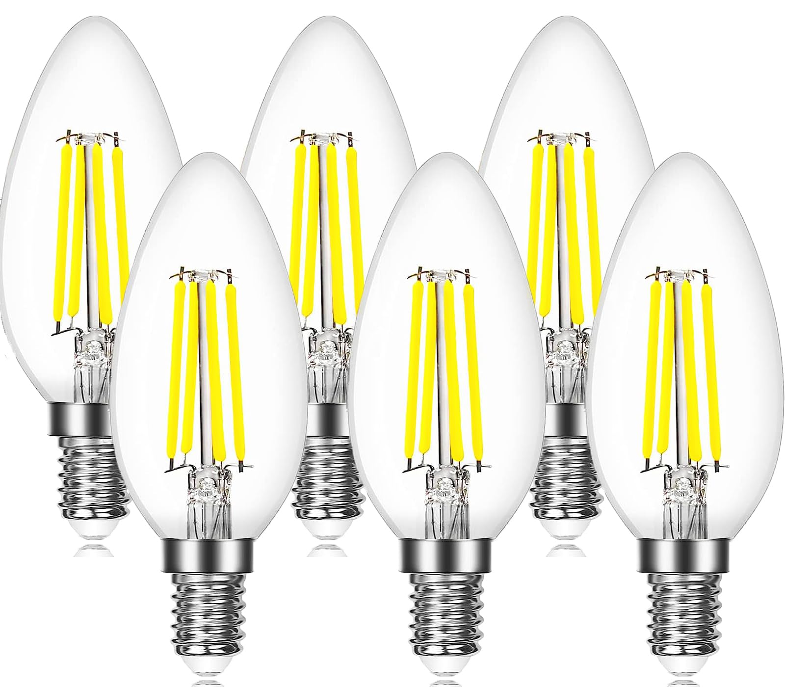 Pack of 6 E14 Candle LED Lamp for Chandelier, Edison Led Filament Retrofit Classic, 4W, 400LM, 6500K Cold White, Equivalent Incandescent 40W, AC 220-240V, Not Dimmable