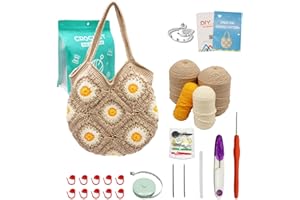 Uongeod Crochet Kit for Beginners Daisy Tote Bag DIY Granny Square Knitting Kits of Daisy Tote Bag with Step-by-Step Video Tutorials Crochet Kit Beginners for Adults