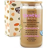 Best Friend Birthday Gift Glass Cup for Women, to My Bestie Gifts, Unique Friendship Gifts for Bestie, BFF, Sister, Christmas Thanksgiving Thank You Gift, 16 Oz Glass Tumbler Cup with Lids and Straws