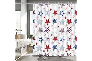 MEHOFOND 4th of July Shower Curtain Independence Day American Red White and Blue Stars Bathroom Curtain President's Day Patriot Home Bathtub Decor Fabric Waterproof Bath Curtain 72x72 Inch