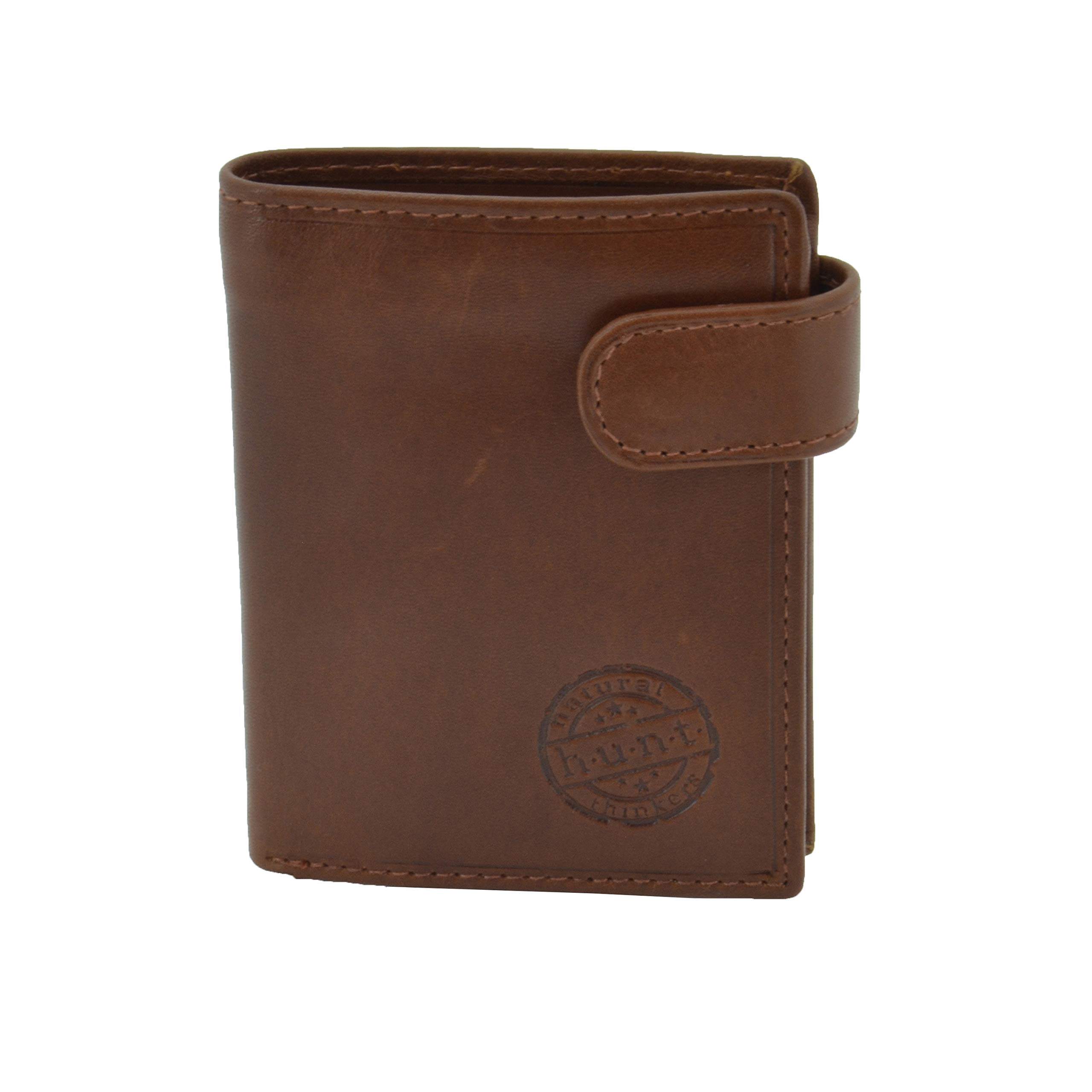 HUNT Card Holder in Genuine Leather with RFID system, 16 Ssections, Button closure with Gift Box Brown -