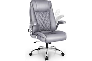 NEO CHAIR Office Chair Computer High Back Adjustable Flip-up Armrests Ergonomic Desk Chair Executive Diamond-Stitched PU Leather Swivel Task Chair with Armrests Lumbar Support (Grey)