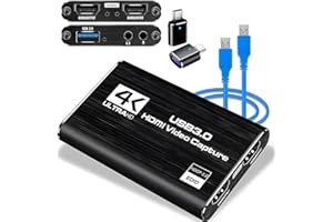 Video Capture Card,HD Audio Video Capture Card, USB 3.0 Capture Card 4K HDMI Loop-Out, 1080P 60FPS/2K 30FPS Video Game Captur
