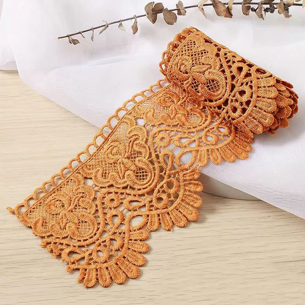 10 Yard 10 cm Wide Milk Silk Vintage Lace Trim Lace Border Embroidery Decorative Ribbon Lace Flower Ribbon Border for Sewing Craft Lingerie Wedding Dress Wedding Home Decoration Gold