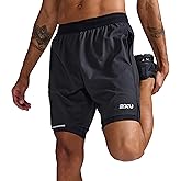 2XU Men's Aero 2-in-1 7 Inch Shorts - Powerful Muscle Support and Compression - Black/Silver Reflective