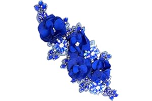 SAIXCCS 1pc Handmade Rhinestone Applique for Clothes, 3D Flower Fabric Patches for Wedding Dress, Bling Beaded Embroidery Lace Applique for Hat Hairband Sewing Embellishment (Royal Blue)