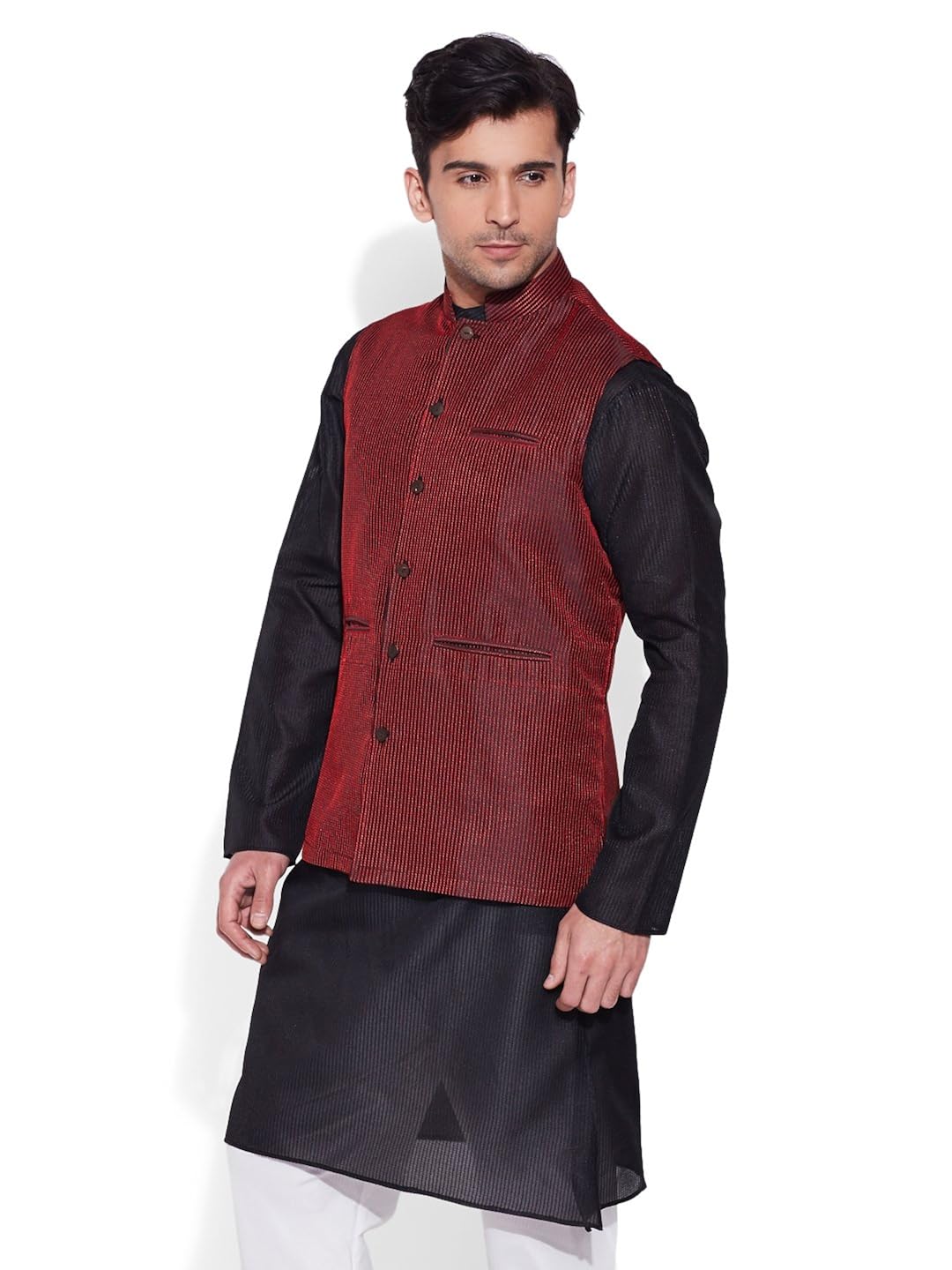 very me men's designer maroon faux silk textured nehru jacket