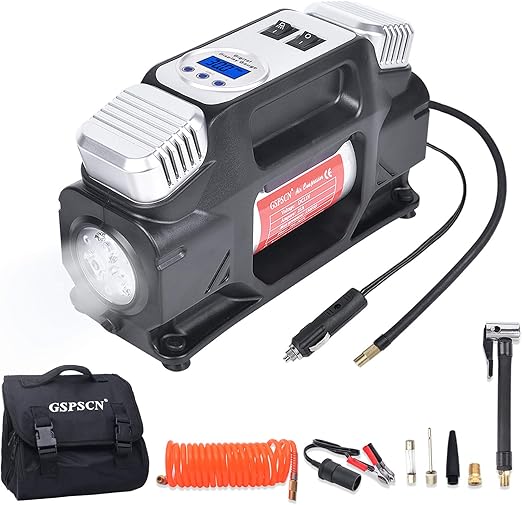 GSPSCN Portable Air Compressor Pump, Heavy Duty Dual Cylinders Tire