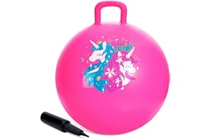 ZOOJOY Hopper Ball, Pink Bouncy Balls for Kids, 18 Inch Sit on Jumping Toys with Handle for Girls Gift Aged 3-8, Inflatable Unicorn Bounce Hopper Balls Toy with Pump