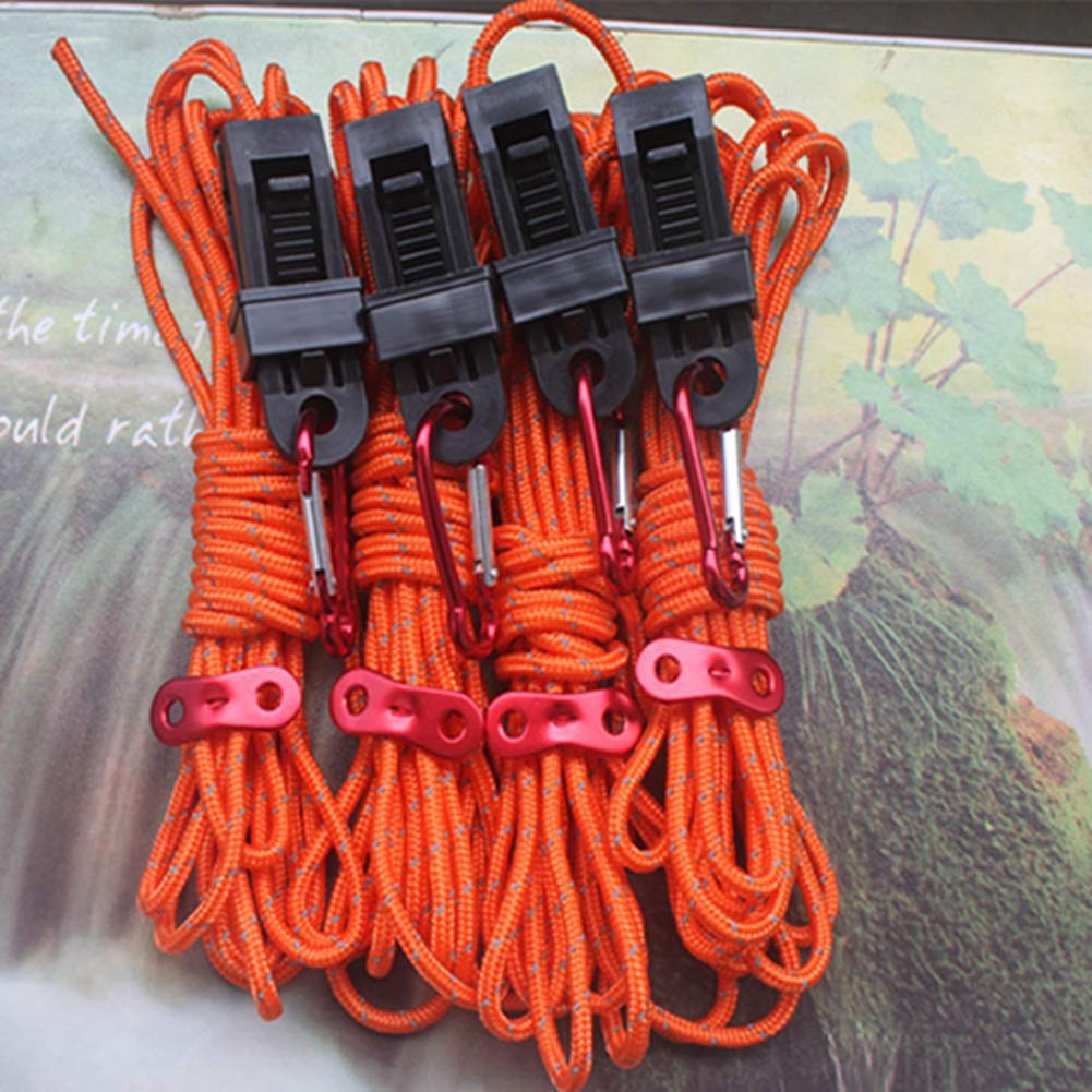 Egurs Reflective Guy Ropes Paracord 20 Metres Diameter 5 mm Guy Line Tent Cord with Tensioner Adjuster, Carabiner Hook and Non-Slip Buckle Nylon Cord Luminous Guy Tent Line