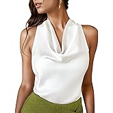 LAOTEPO Cowl Neck Halter Tops for Women Silk Satin Going Out Tank Top Trendy Summer Camisole Business Casual Blouses Outfits