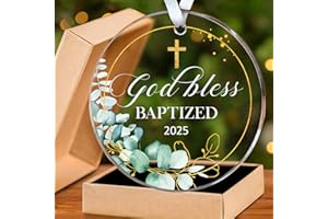 HEXMOZ God Bless Baptized Ornament 2025 - Christian Easter Baptism Gifts for Boys, Girls, Adults - Cross Christening Gift for Baby Boy Girl Godson Goddaughter - Acrylic Christmas Keepsake Decoration