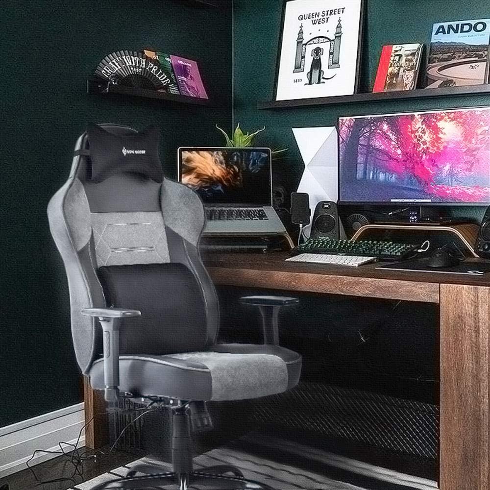 VON RACER Massage Gaming Chair - Memory Foam High Back Big and Tall Adjustable PC Racing Office Computer Desk Ergonomic Swivel Task Chair - Memory Foam Lumbar Cushion and Headrest, Black