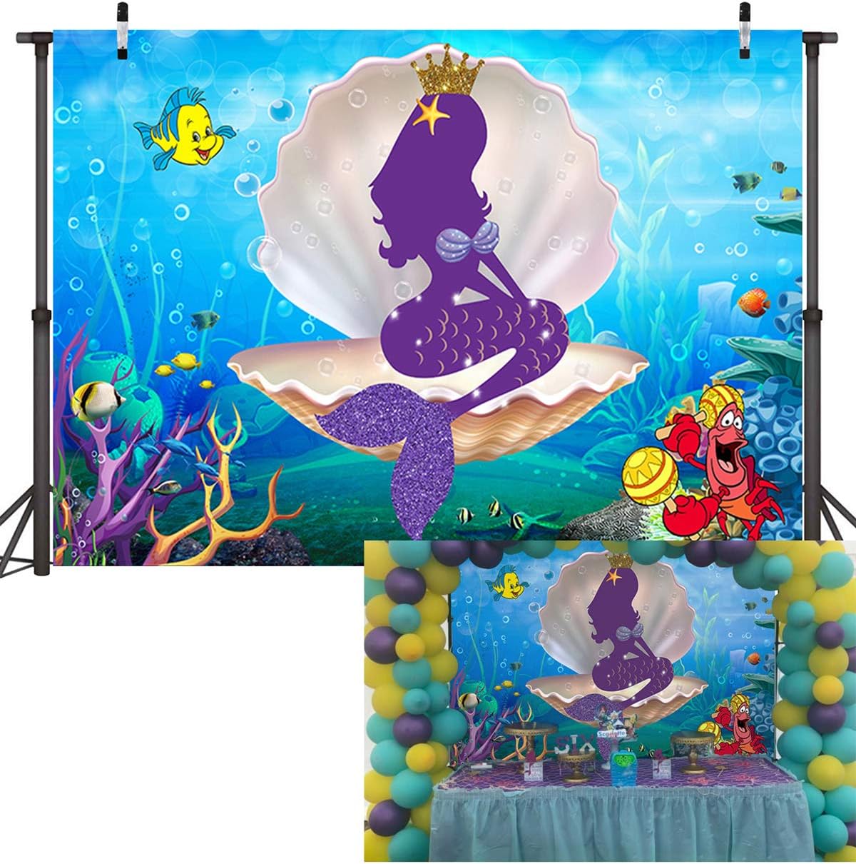 Sensfun 10x6.5ft Mermaid Theme Photo Booth Backdrops Vinyl Little Mermaid Princess Underwater World Photography Background for Wedding Baby Shower Smash Cake Birthday Party Photo Studio Props(SXY219)