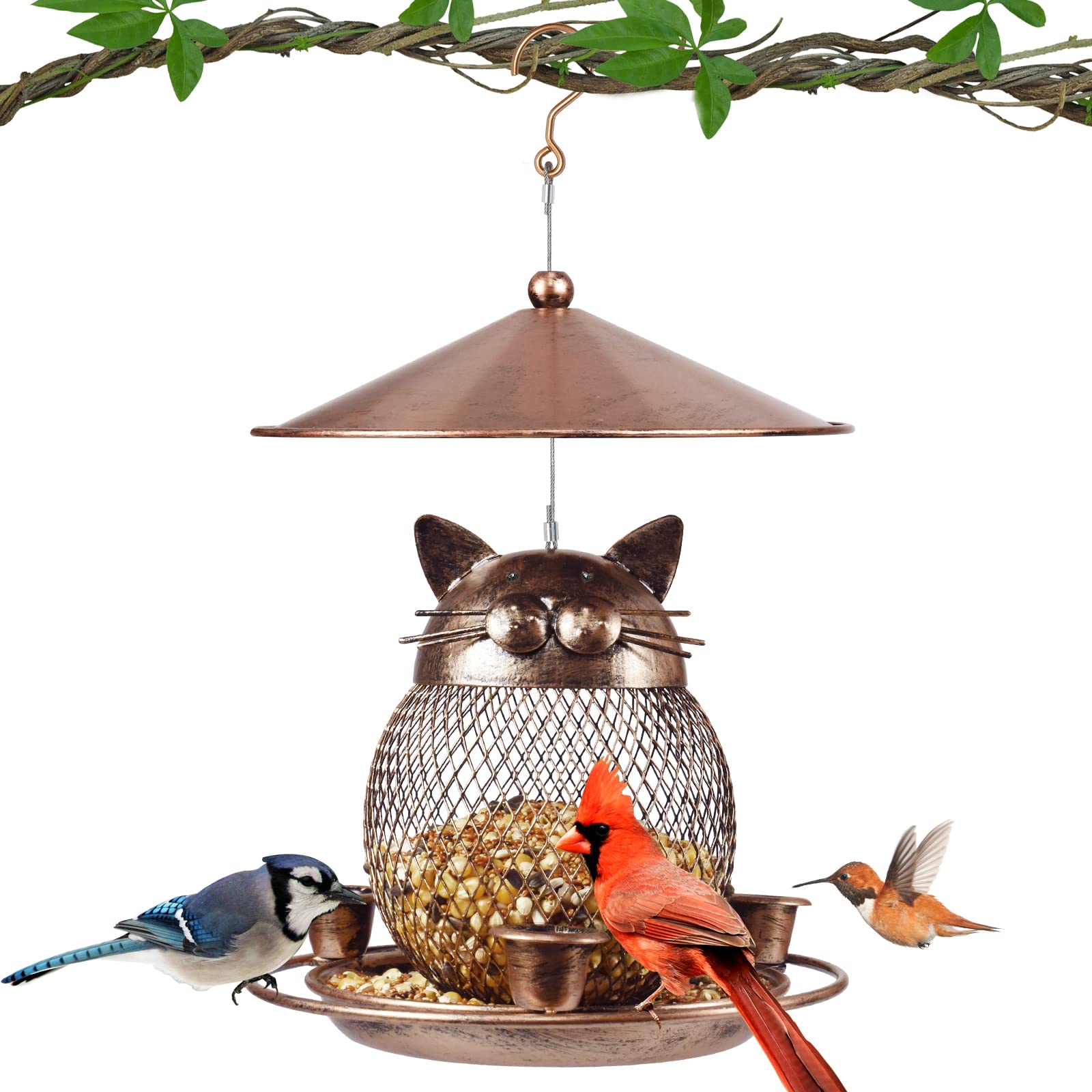 Photo 1 of LBTING Bird Feeder for Outdoor, Squirrel Proof Metal Wild Bird Feeder Decoration for Hanging Outside Garden Yard, Cute Cat-Shaped