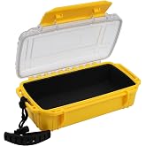 Uxwuy Waterproof Box Dry Box for Kayaking Boat Waterproof Storage Box | Water Tight Container Protective Case, 8.5" L x 5" W x 2.8" H, Yellow, Clear Lid, Soft Foam Lining, Silicone O-Ring Seal