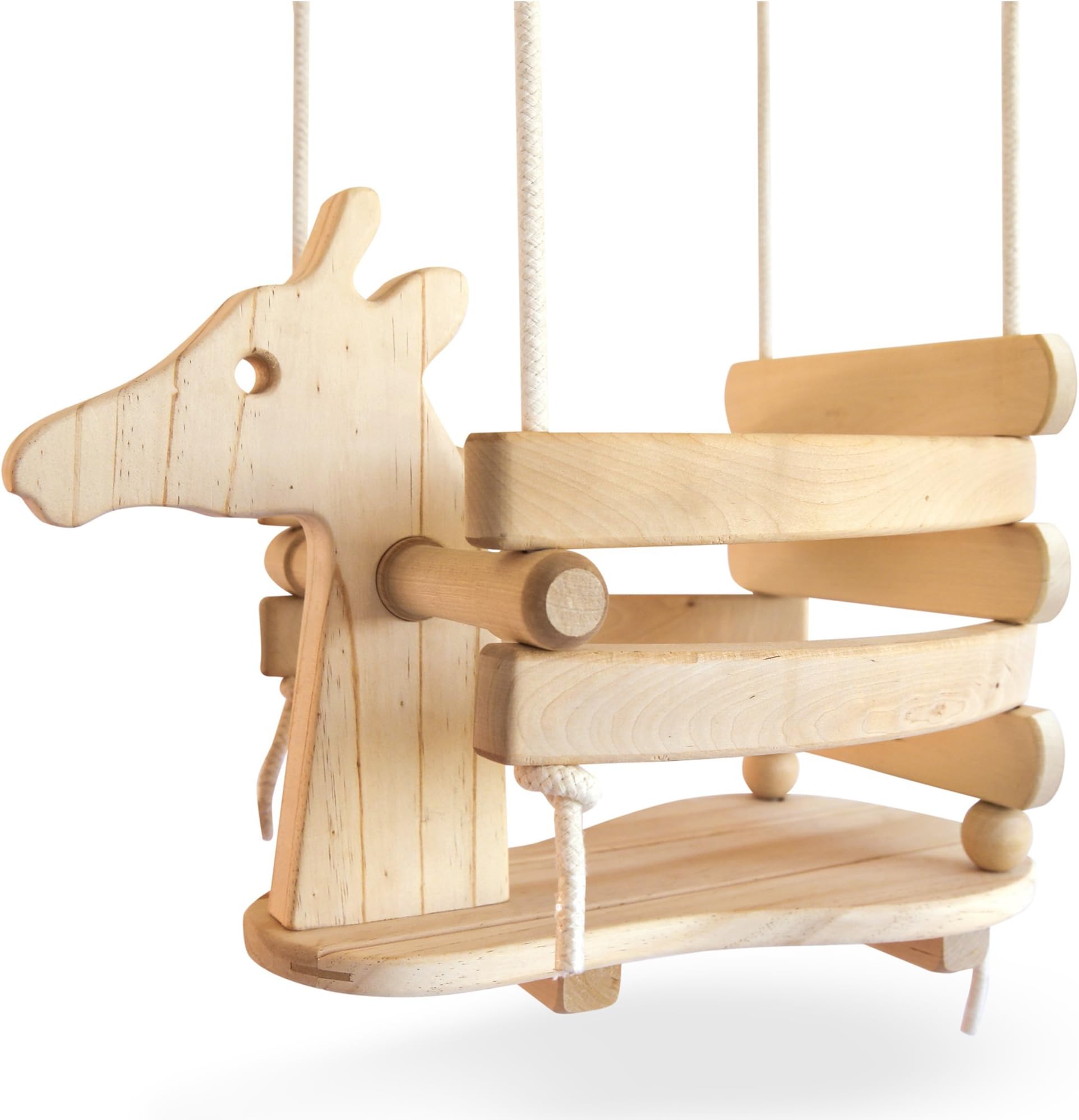 Ecotribe Wooden Giraffe Toddler Swing, Varnished Baby Swing Set for Outdoor and Indoor Use, Eco-Friendly Smooth Birch Wood with Natural Cotton Ropes, Swing Chair for Babies 6 Months to 3 Years Old