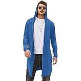 COOFANDY Men's Long Hooded Cardigan Shawl Collar Lightweight Open Front Drape Cape Overcoat with Pockets