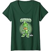 Womens PJ Masks Gekko Comic Style Pose Panel Logo V-Neck T-Shirt
