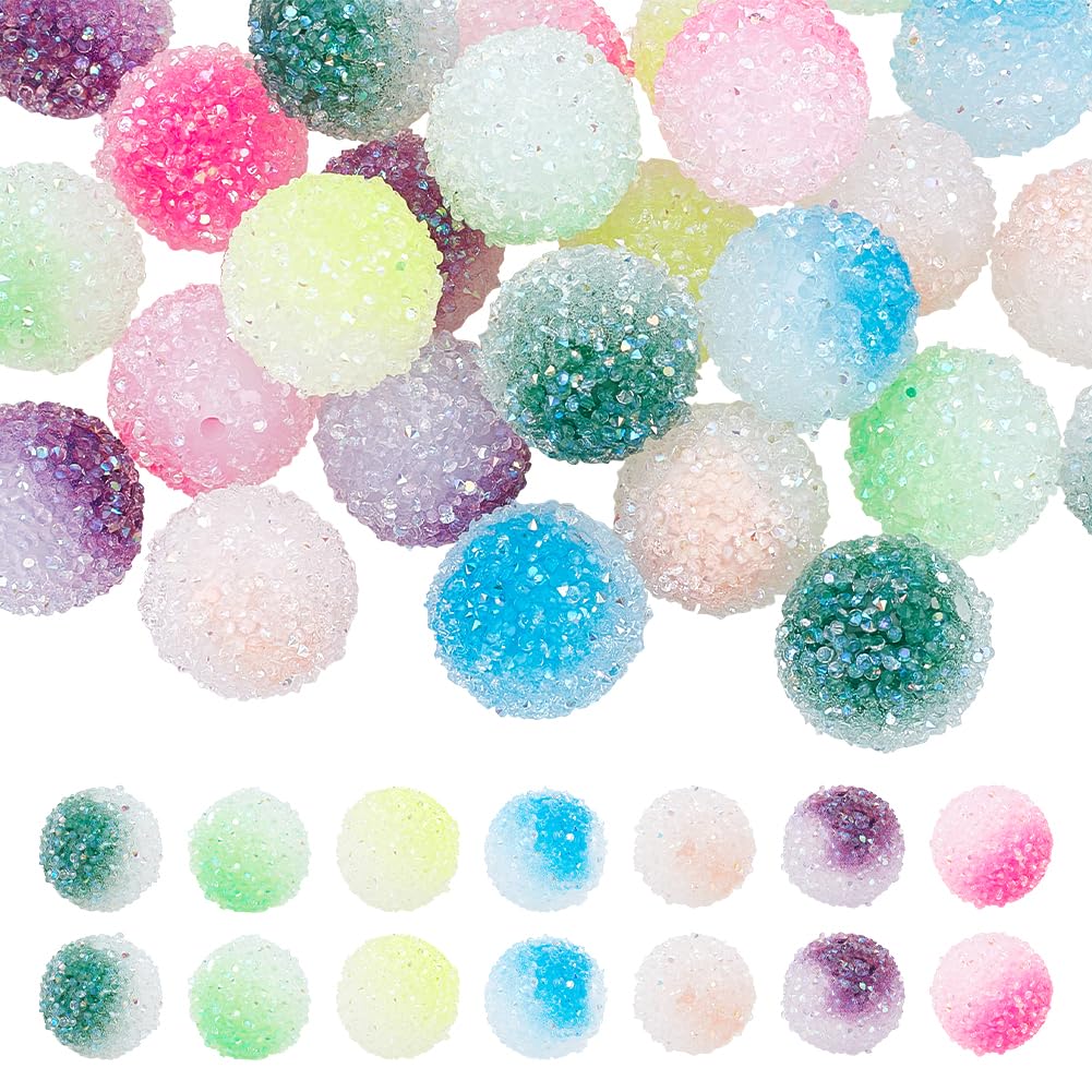 PH PandaHall 28pcs 20mm Rhinestone Beads 7 Colors Bubblegum Beads Large Round Beads Crystal Beads Acrylic Loose Beads for Christmas Garland Jewellery Bracelet Pen Bag Chain Making Home Decoration