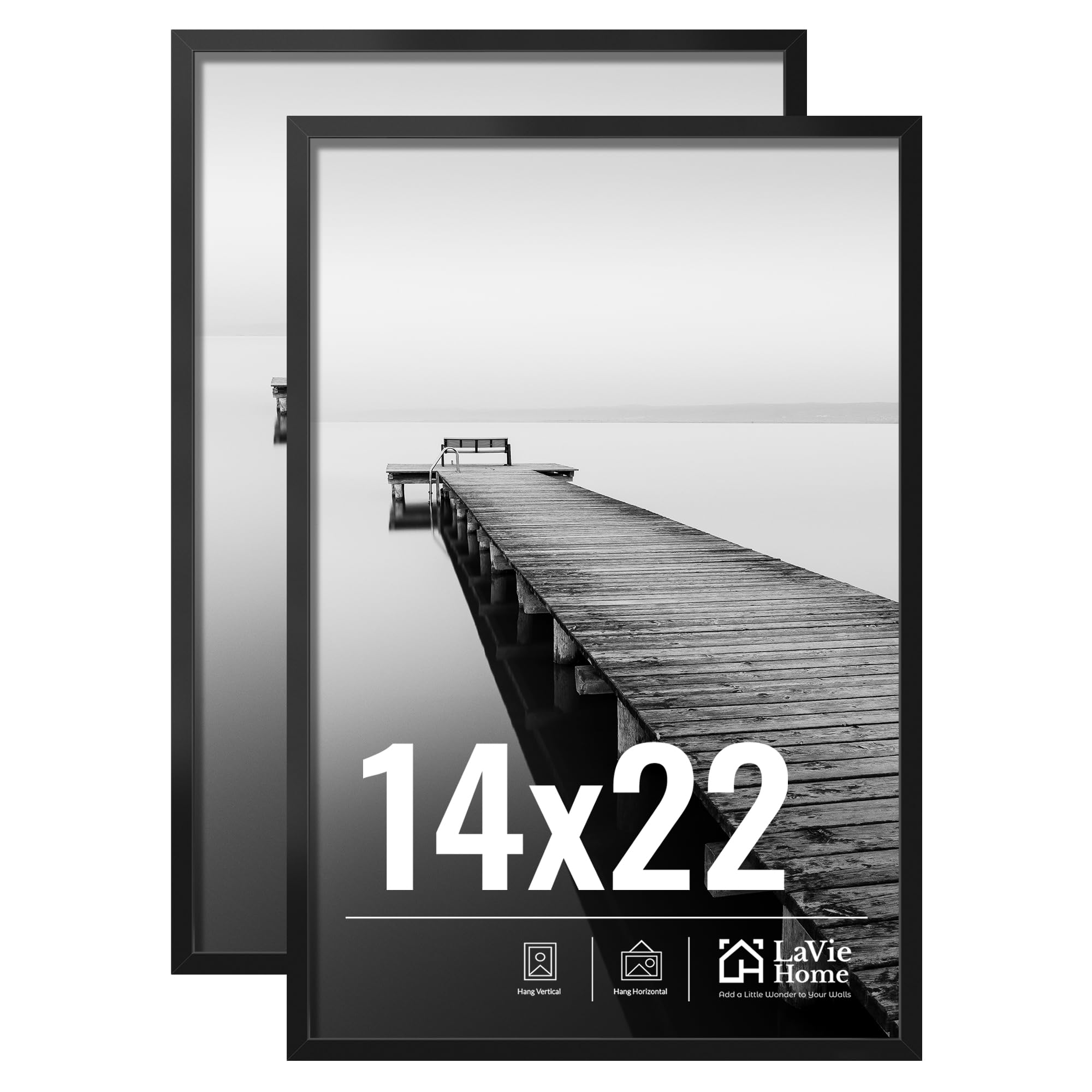 LaVie Home 14x22 Picture Frame 2 pack, Display Pictures 14 x 22 Photo Frame, 14x22 Black Frame with HD Plexiglas, Display Frame for Vertical or Horizontal, Classic Collection Image