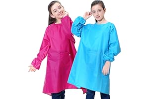 MINIQ Kids Art Smocks for Painting,2 Pack Waterproof Paint Aprons for Art Class,Children’s Long Sleeve Artist Smock