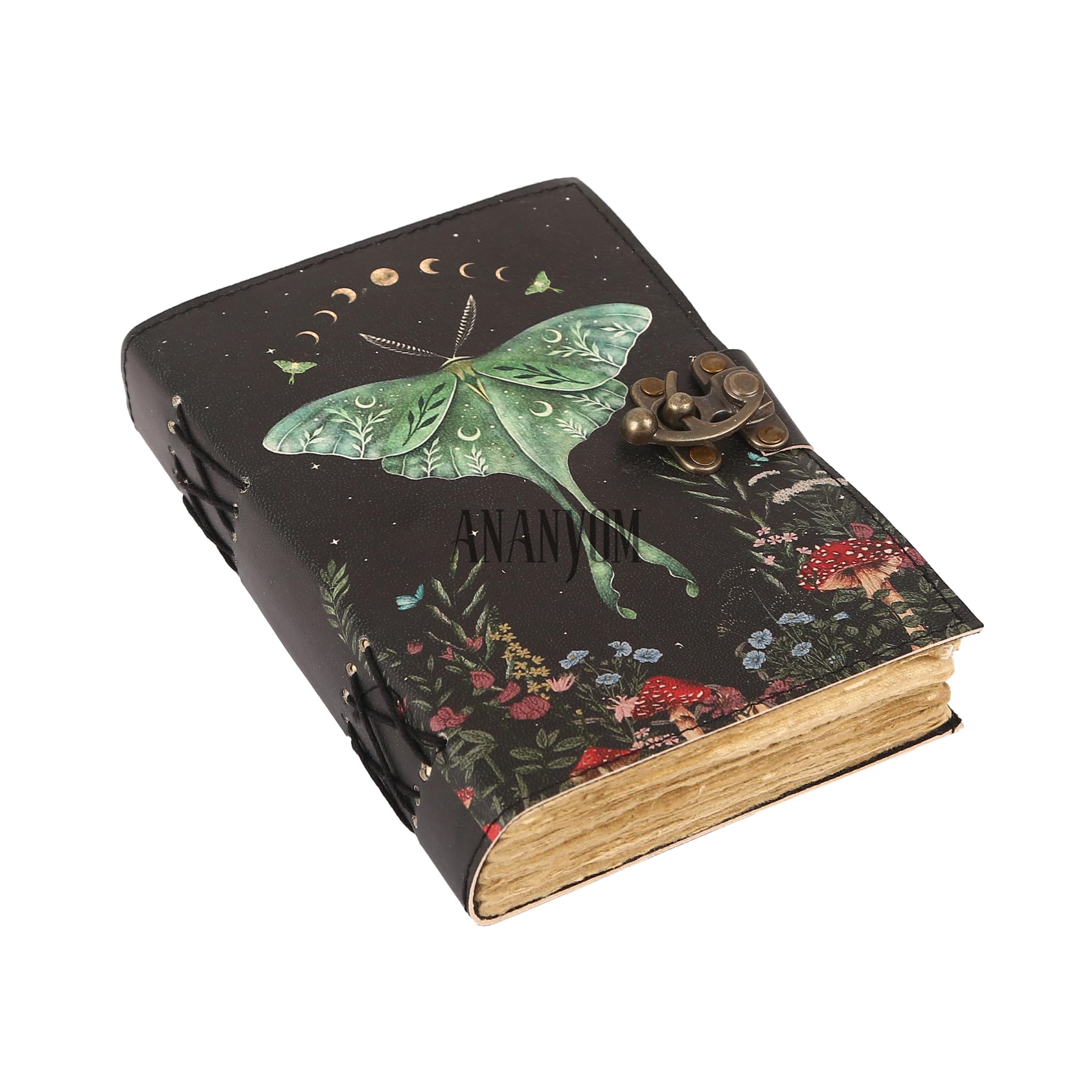 ANANYOM Leather Journal Refillable Notebook 7x5 Inch - Writing Journals for Women, Mens Journal Leather Notebook With 200 Deckle Edge Paper Unruled, Brass Clasp Lock Journal