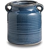 Ceramic Rustic Distressed Blue Flower Vase for Centerpieces, Kitchen, Office or Living Room (5.9''x6.3'')