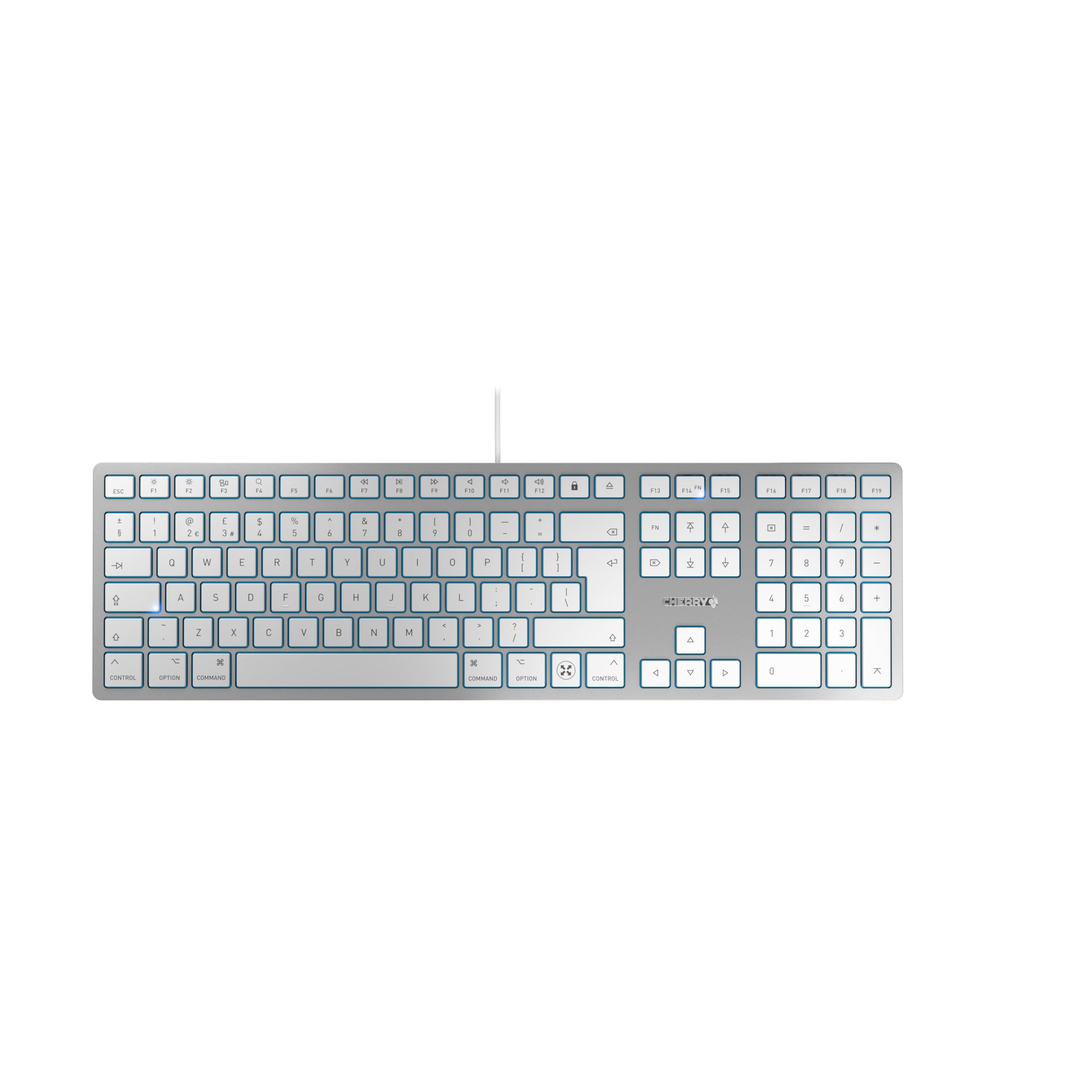 CHERRY KC 6000C FOR MAC, Wired Mac Keyboard (USB-C Connection), UK Layout (QWERTY), Whisper-Quiet Keys, Compact & Flat Design, Silver/White