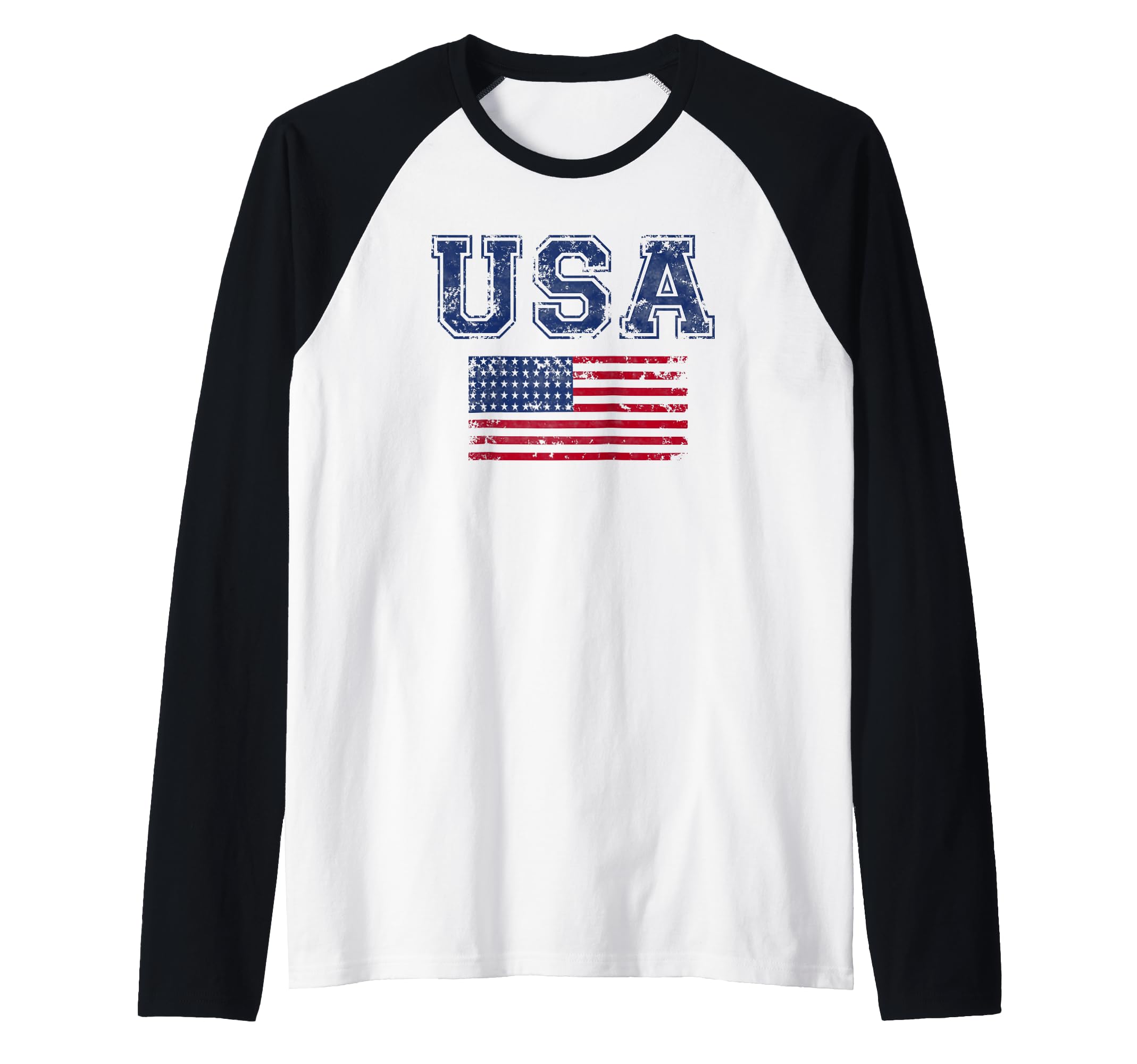 Trendy USA & Flag Very Distressed Raglan Baseball Tee