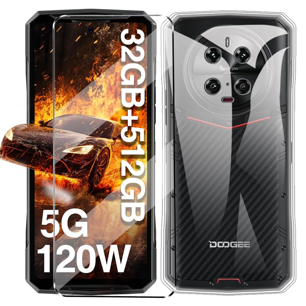 HuiYouMY 2-in-1 Case Compatible with DOOGEE DK10 Cover with 1 Pack Tempered Glass Screen Protector for DOOGEE DK10, Slim Fit Soft TPU Shockproof Anti-Scratch Phone Case Cover - Clear