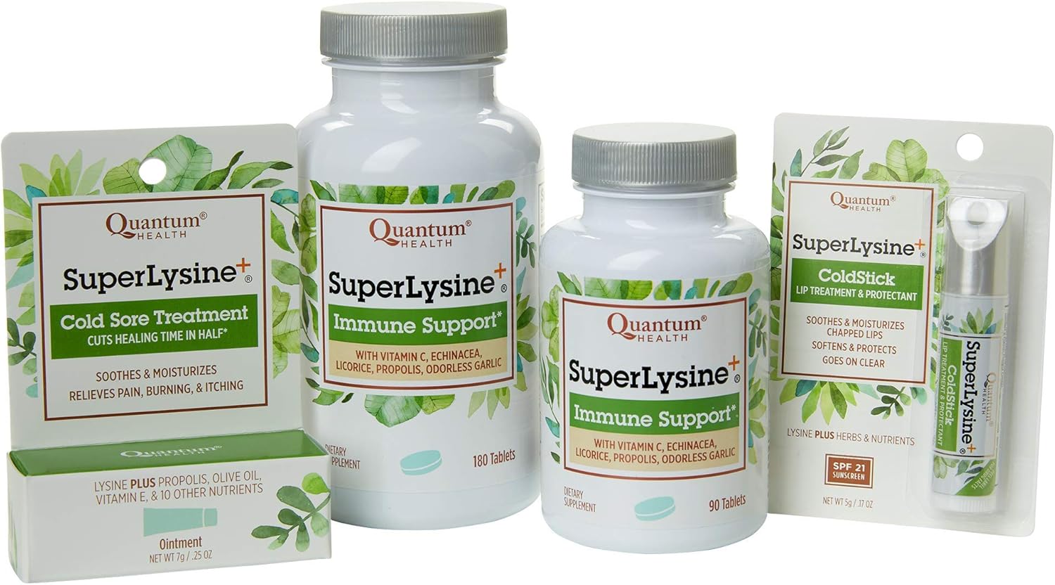Quantum Health Super Lysine+ / Advanced Formula Lysine+ Immune Support with Vitamin C, Echinacea, Licorice, Propolis, Odorless Garlic (180 Tablets): Health & Personal Care
