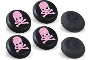 9CDeer Performance Joystick Analog Stick Thumb Grips Set of 6 Compatible with PS5, PS4, Xbox Series X/S Xbox One, Switch Pro Controller Skull Black & Pink