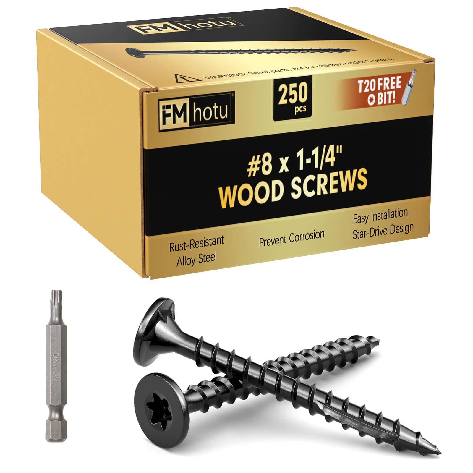 Photo 1 of #8 x1-1/4 Deck Screws, 250Pcs Star Drive Wood Screws, Rust Resistant Timber Screws for Timber/Log/Landscaping Wood, T20 Star Bit Included, Black