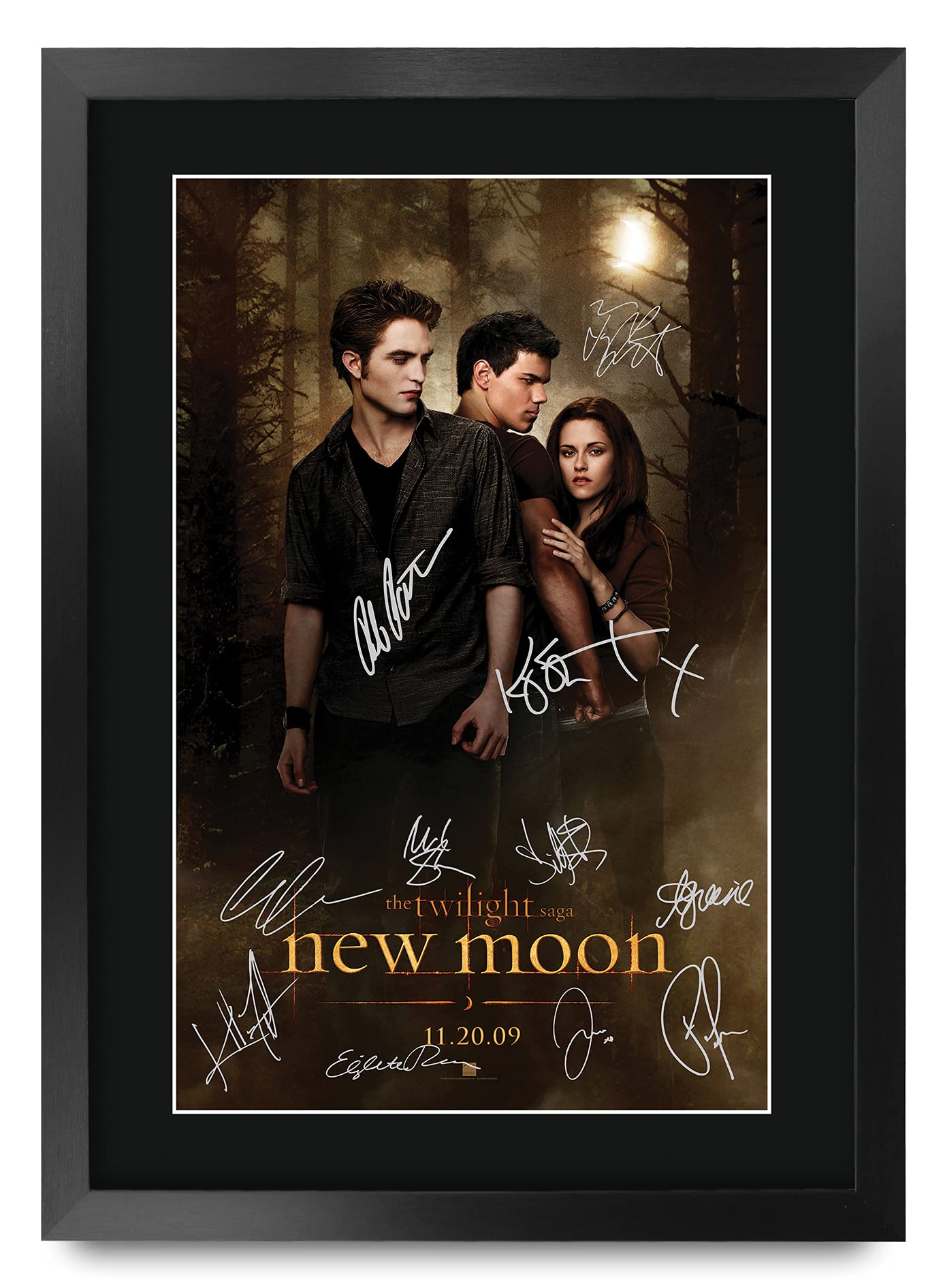 HWC Trading The Twilight Saga: New Moon The Cast Kristen Stewart Robert Pattinson Gifts Printed Poster Signed Autograph Picture for Movie Memorabilia Fans - A3 Framed