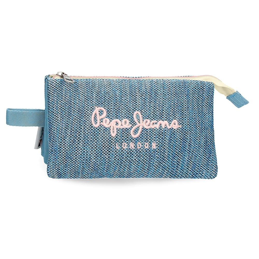 Pepe Jeans Lena Triple Pencil Case Blue 22x12x5 cm Polyester