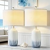 HIGHTRY 24" Blue Ceramic Table Lamps Set of 2, Modern Coastal Blue Bedside Nightstand Lamp for Living Room, 3 Way Dimmable En