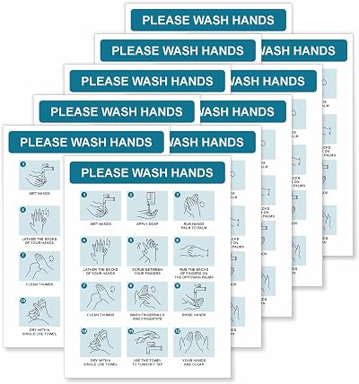 Viro Display Please Wash Hands Stickers 10 Pack 150x200mm Waterproof Vinyl