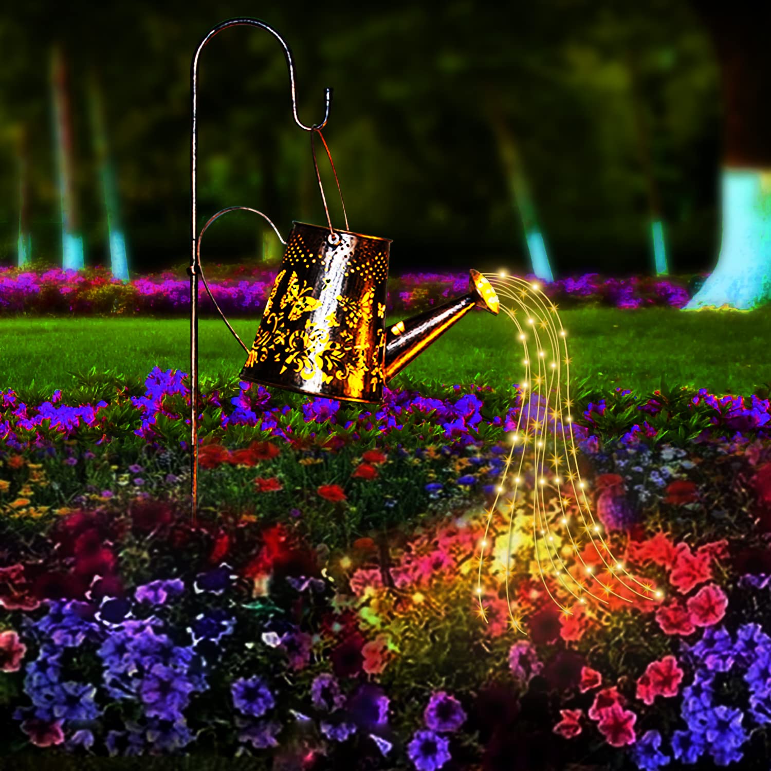 Leehui Solar Watering Can Lights Garden Decorations, Large Waterproof Warm White Butterfly Hollow Lamp with 91 LED for Outdoor Lawn Patio Yard Pathway Walkway (with Bracket) (Flash Pattern)