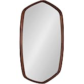 Kate and Laurel McLean Modern Wood Framed Oblong Hexagon Wall Mirror, 26 x 30, Walnut Brown, Decorative Geometric Mirror for 