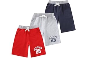GLASH Kids Boys Soccer Uniform Cotton Shorts, 3-Pack