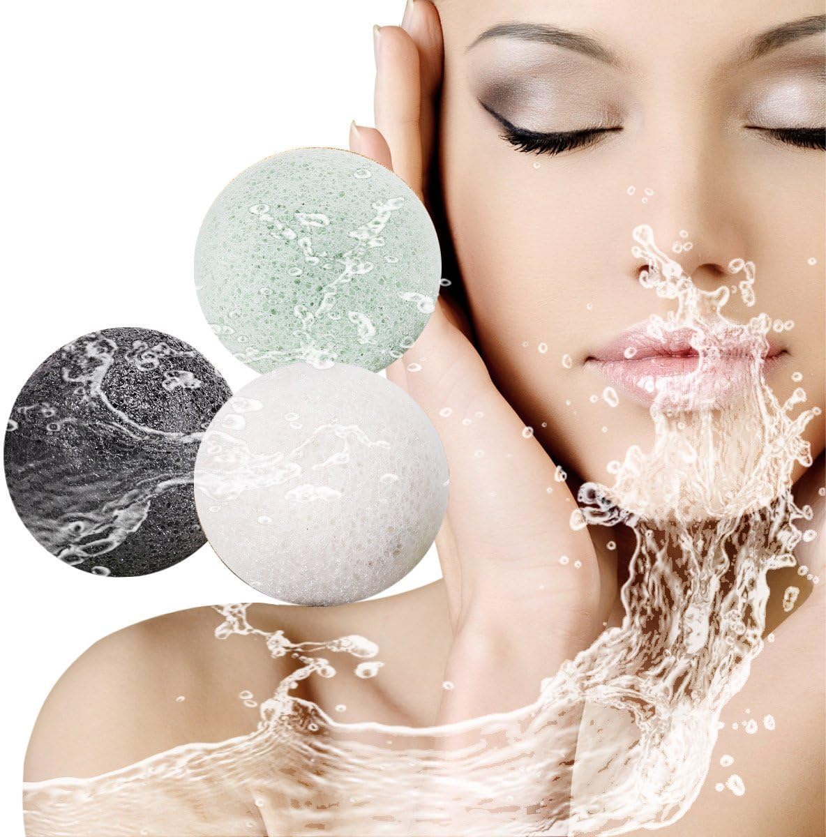 Hotrose 3 Pack Facial Konjac Sponges with Hemisphere Shape-3 color- Girls' Gift