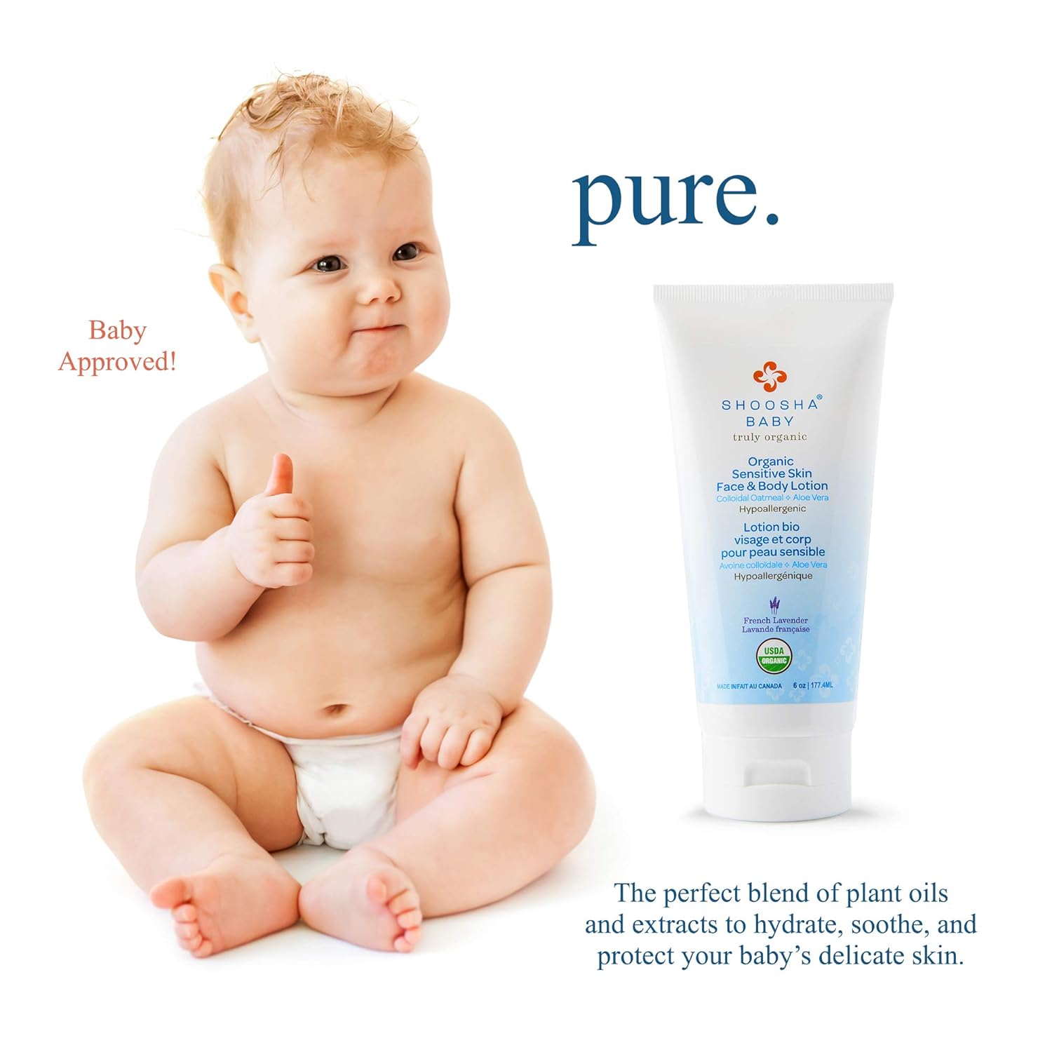 Organic Baby Lotion French Lavender, for Sensitive Skin, All Natural Face and Body Lotion for Kids, Hypoallergenic, Gluten-Free, Non-Sticky, 100% Biodegradable - Shoosha: Beauty