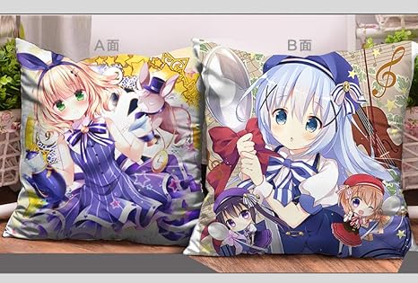 Amazon アニメうさぎはいかがですか 枕昼食休憩枕カバースローカバー両面プリントジッパー用ソファリビングルーム寝室寮装飾子供の誕生日プレゼント 0539 枕カバーと枕コア 寝具 オンライン通販